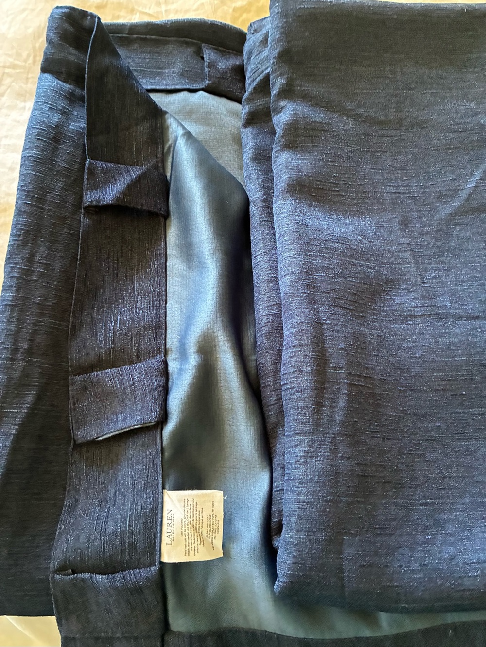 Lauren by Ralph Lauren Navy Textured Drapery Panel. Pair.